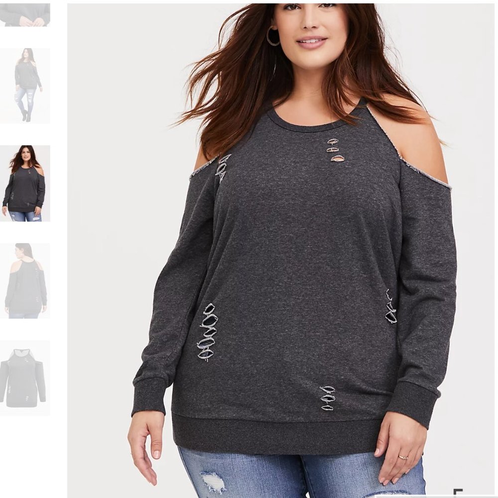 Distressed cold shoulder sweatshirt